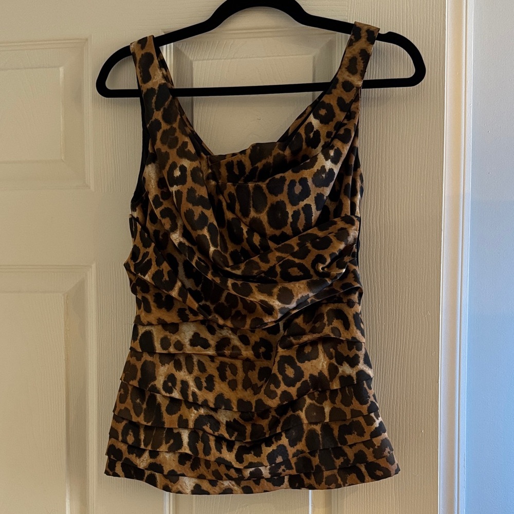 Express Leopard Print Sleeveless Cowl Neck Top Silk-Like Extra Small